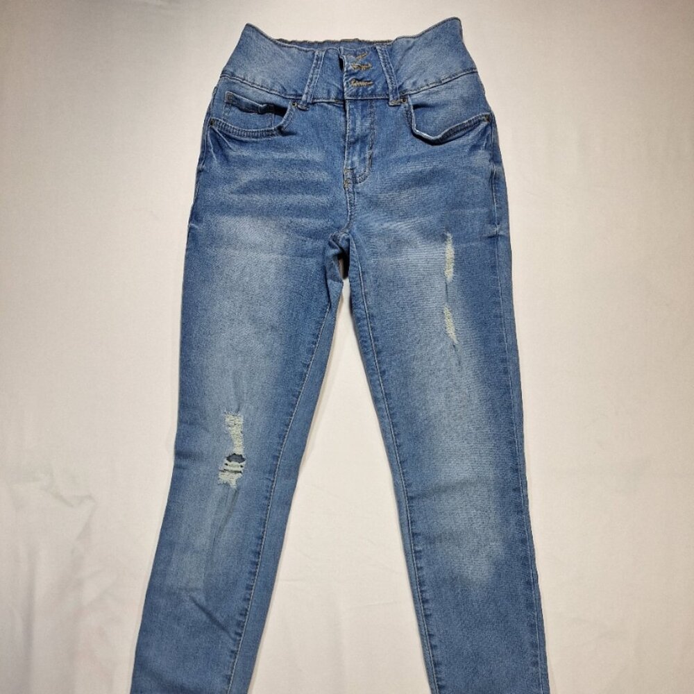 YMI Girls Jeans Size 1/25 Light Wash Distressed Slim Fit